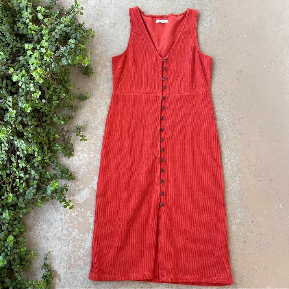 Madewell Corduroy Rust Button Up Midi Dress